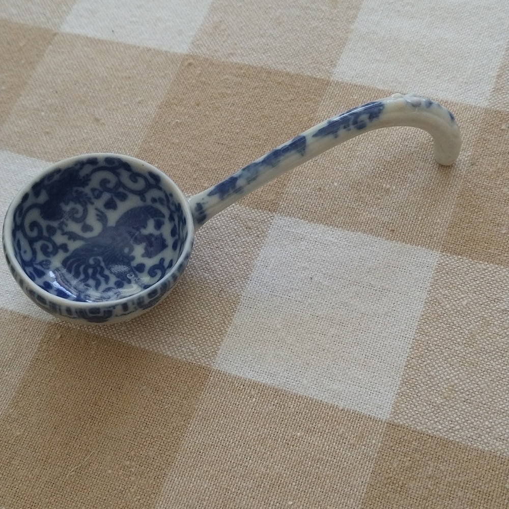 Antique transferware blue and white porcelain spoon china 5" chinoiserie